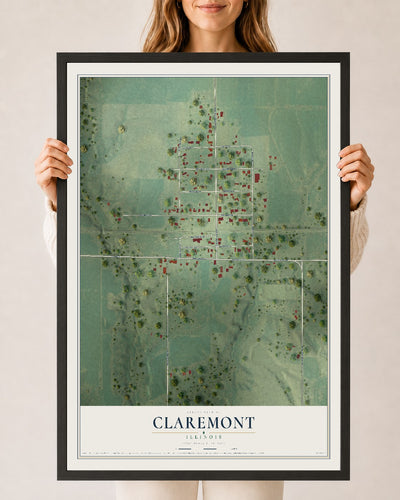 Map of Claremont, Illinois, 24 x 36 inch print in a black wood frame