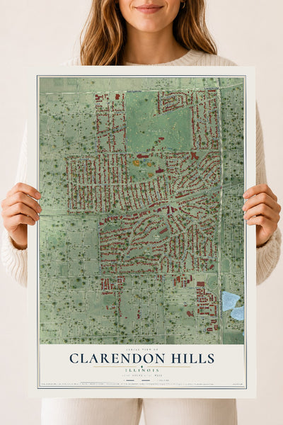 Map of Clarendon Hills, Illinois, 18 x 24 inch unframed archival matte print