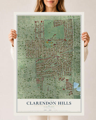 Map of Clarendon Hills, Illinois, 24 x 36 inch unframed archival matte print