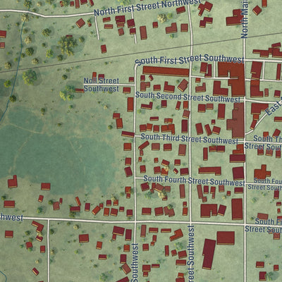 Close-up of the map of Clay City, Illinois print showing street and building detail