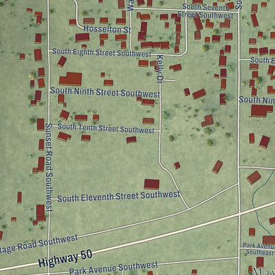 Second close-up of the map of Clay City, Illinois print showing more streets and buildings