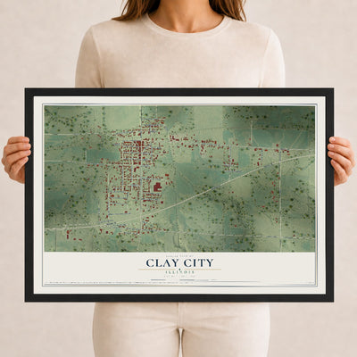 Map of Clay City, Illinois, 12 x 18 inch print in a black wood frame