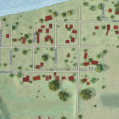 Close-up of the map of Cleveland, Illinois print showing street and building detail