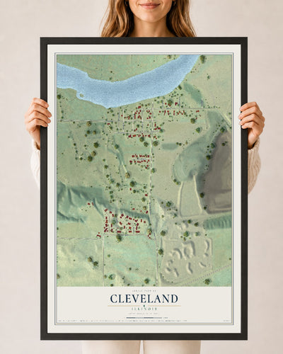 Map of Cleveland, Illinois, 24 x 36 inch print in a black wood frame