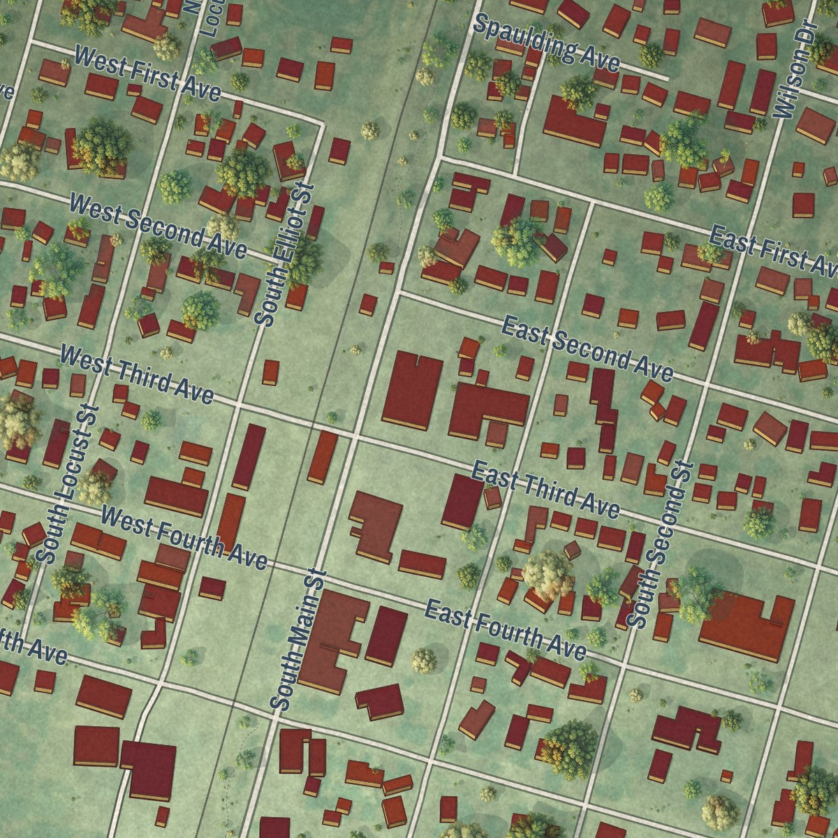 Close-up of the map of Clifton, Illinois print showing street and building detail