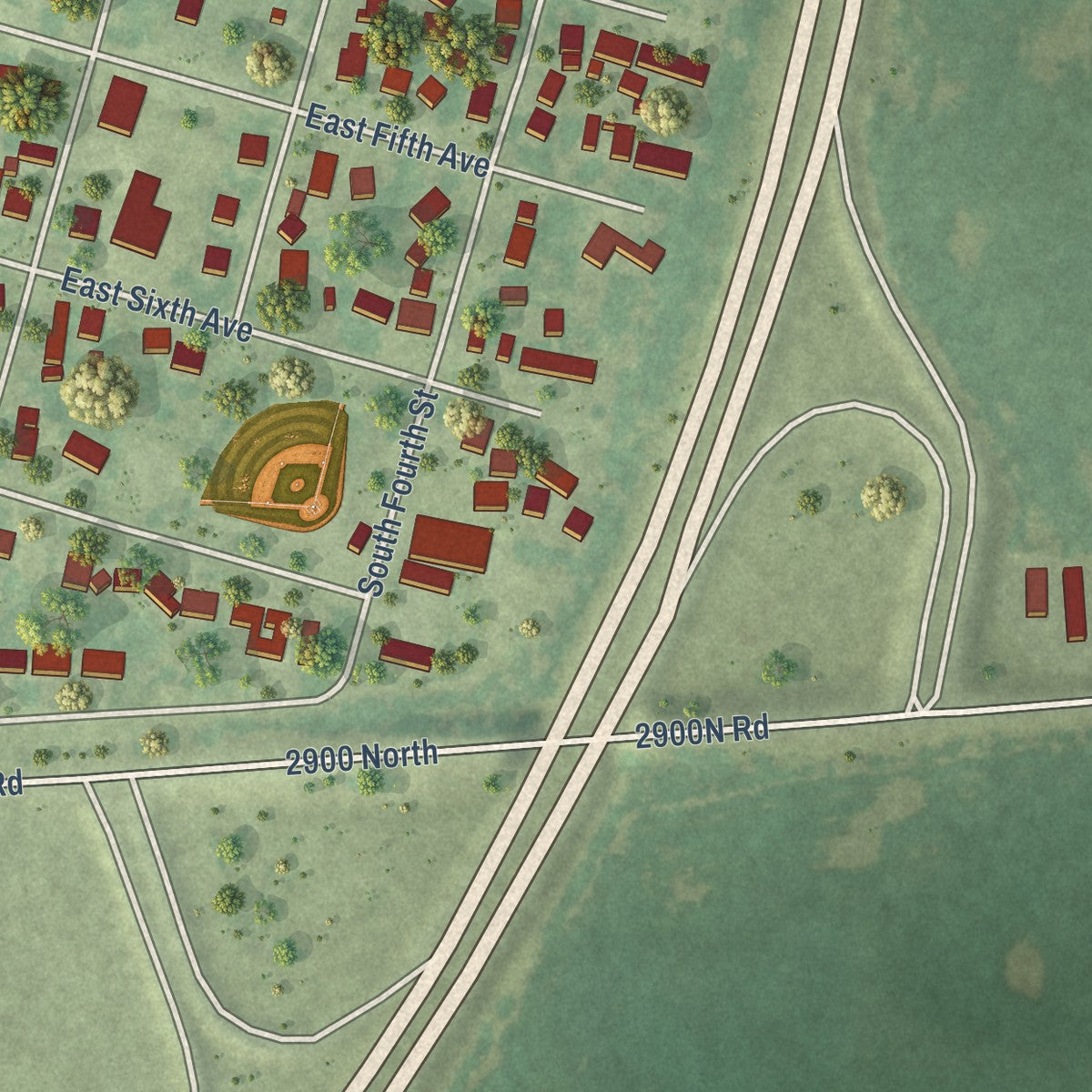 Second close-up of the map of Clifton, Illinois print showing more streets and buildings