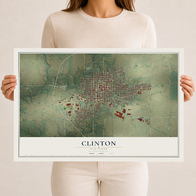 Map of Clinton, Illinois, 12 x 18 inch unframed archival matte print