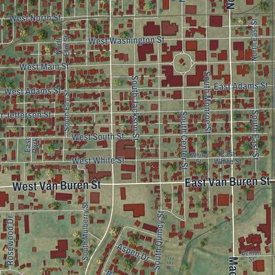Close-up of the map of Clinton, Illinois print showing street and building detail