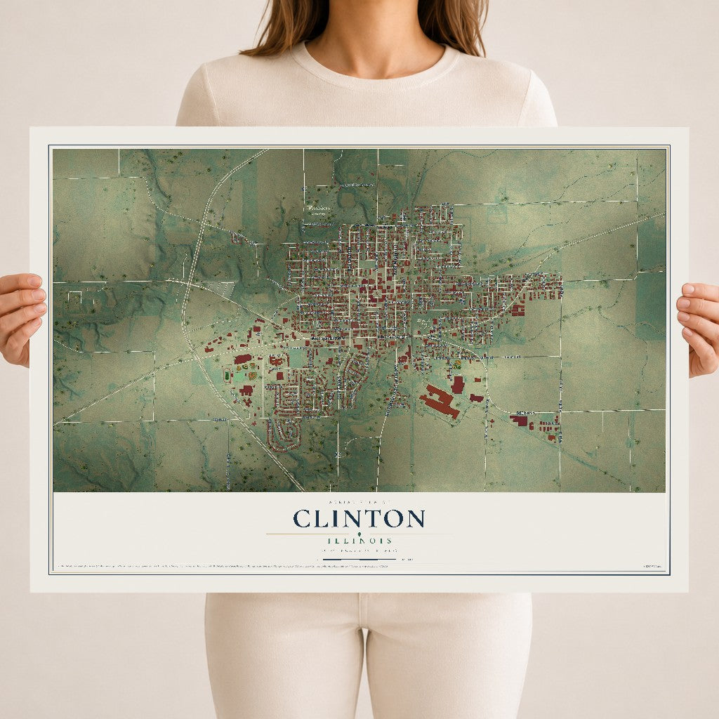 Map of Clinton, Illinois, 18 x 24 inch unframed archival matte print