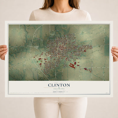 Map of Clinton, Illinois, 18 x 24 inch unframed archival matte print