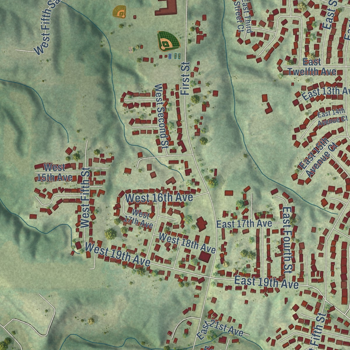 Close-up of the map of Coal Valley, Illinois print showing street and building detail