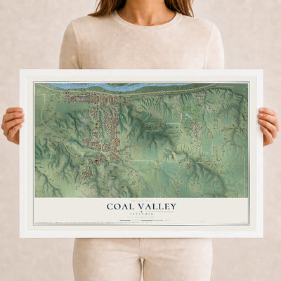 Map of Coal Valley, Illinois, 12 x 18 inch print in a white wood frame
