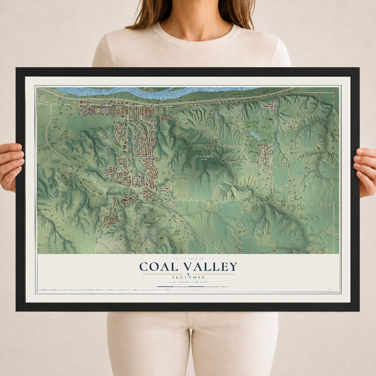 Map of Coal Valley, Illinois, 18 x 24 inch print in a black wood frame