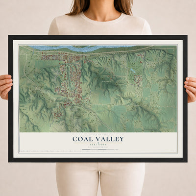 Map of Coal Valley, Illinois, 18 x 24 inch print in a black wood frame