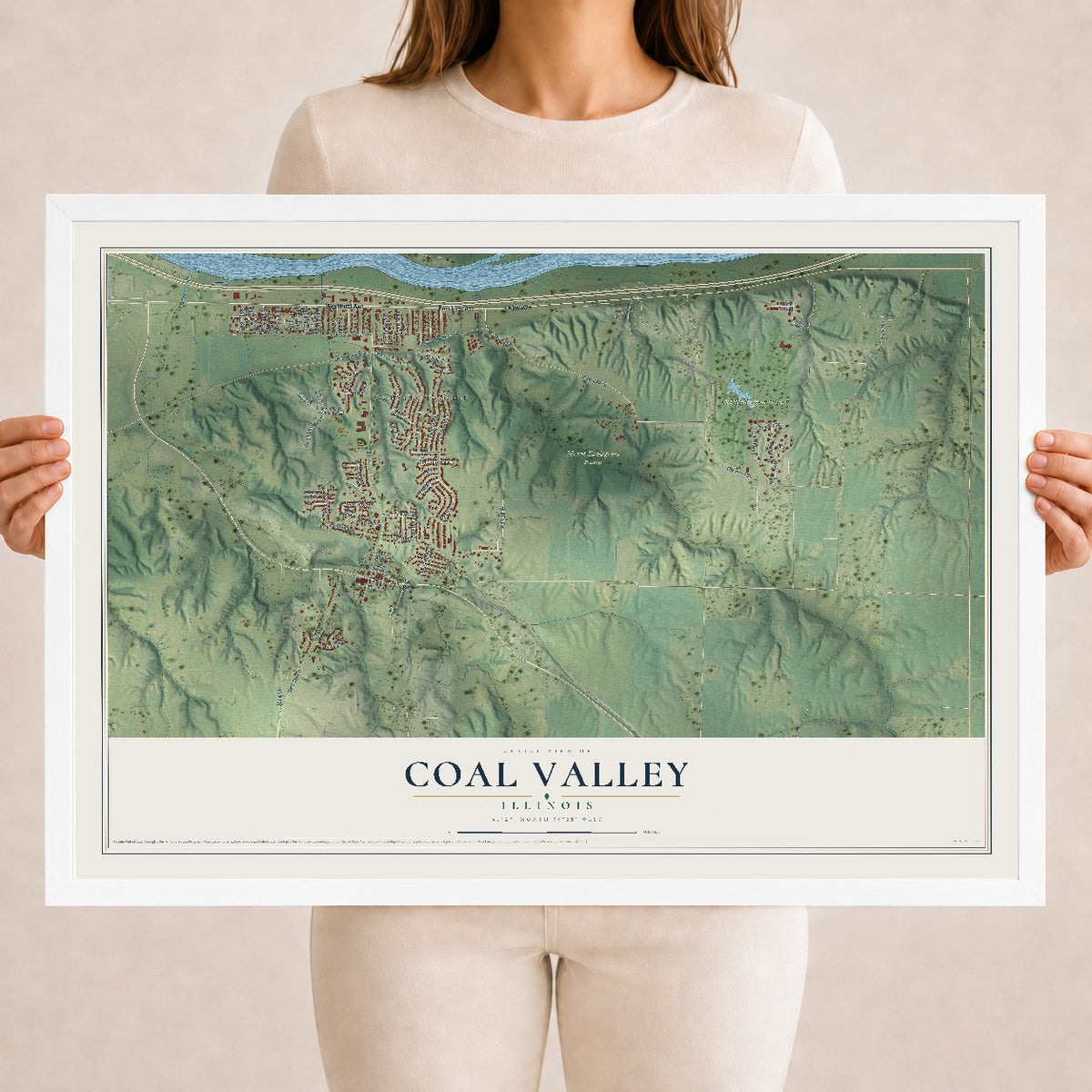 Map of Coal Valley, Illinois, 18 x 24 inch print in a white wood frame
