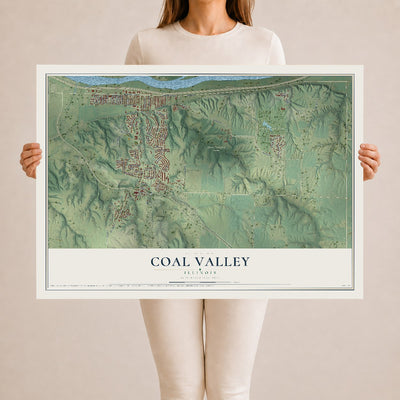 Map of Coal Valley, Illinois, 24 x 36 inch unframed archival matte print