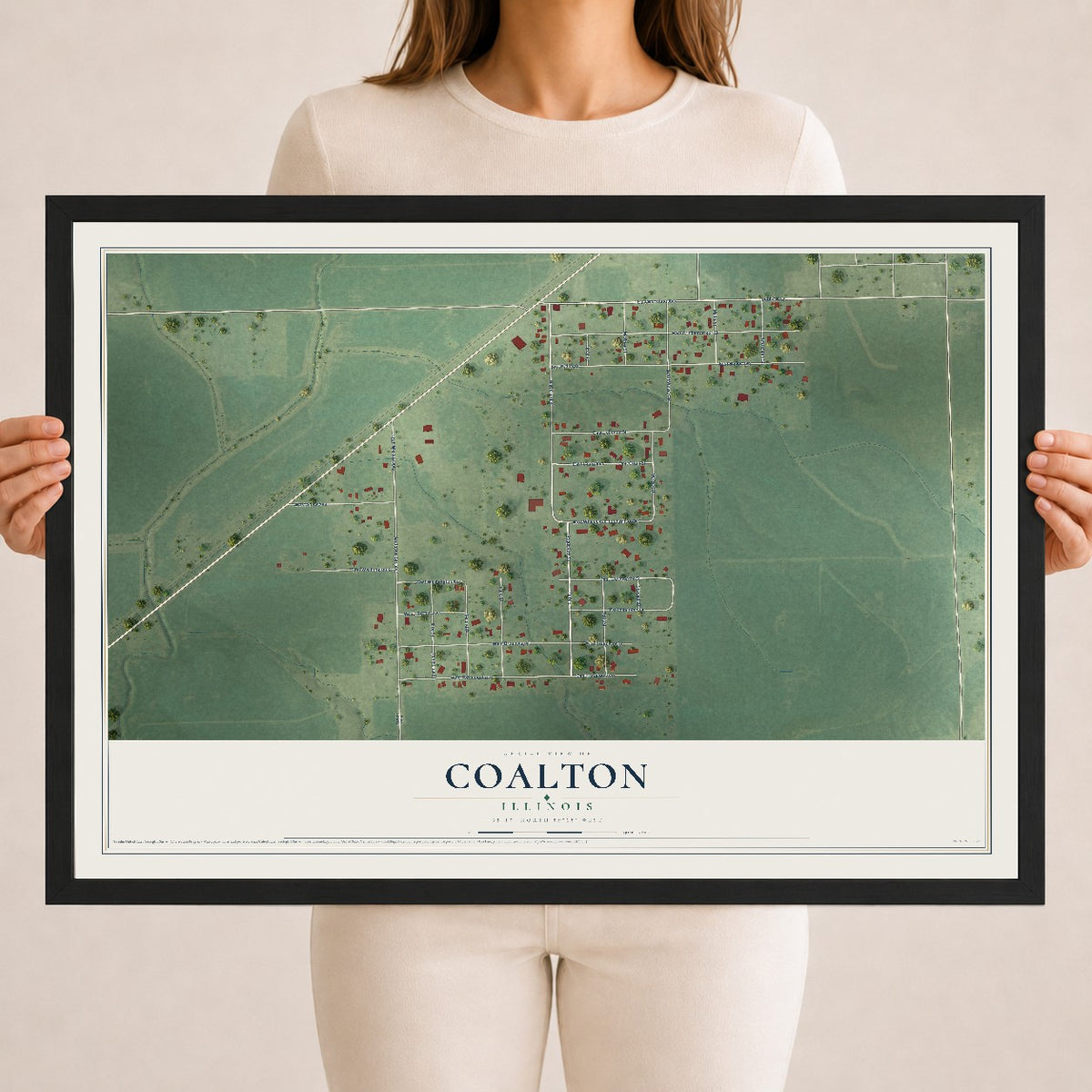 Map of Coalton, Illinois, 18 x 24 inch print in a black wood frame