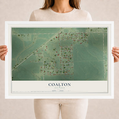 Map of Coalton, Illinois, 18 x 24 inch print in a white wood frame