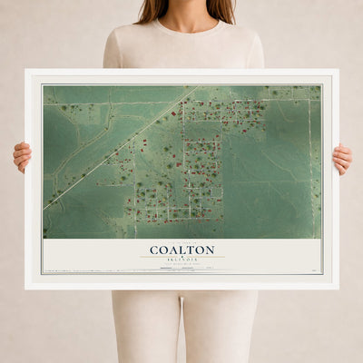 Map of Coalton, Illinois, 24 x 36 inch print in a white wood frame