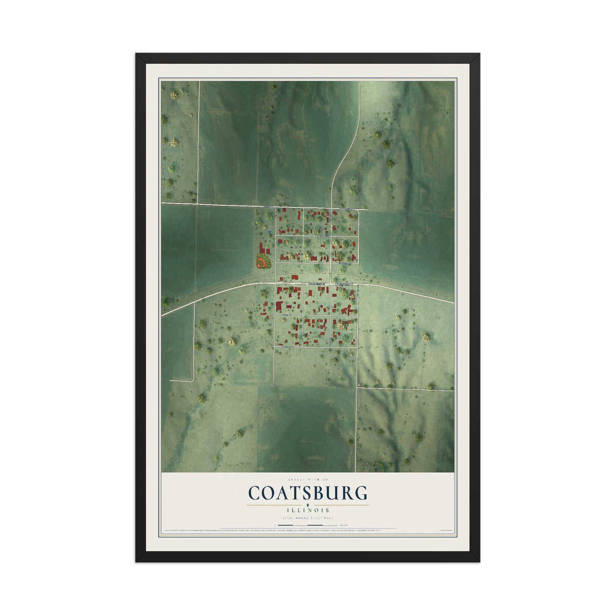 Map of Coatsburg, Illinois, 12 x 18 inch print in a black wood frame