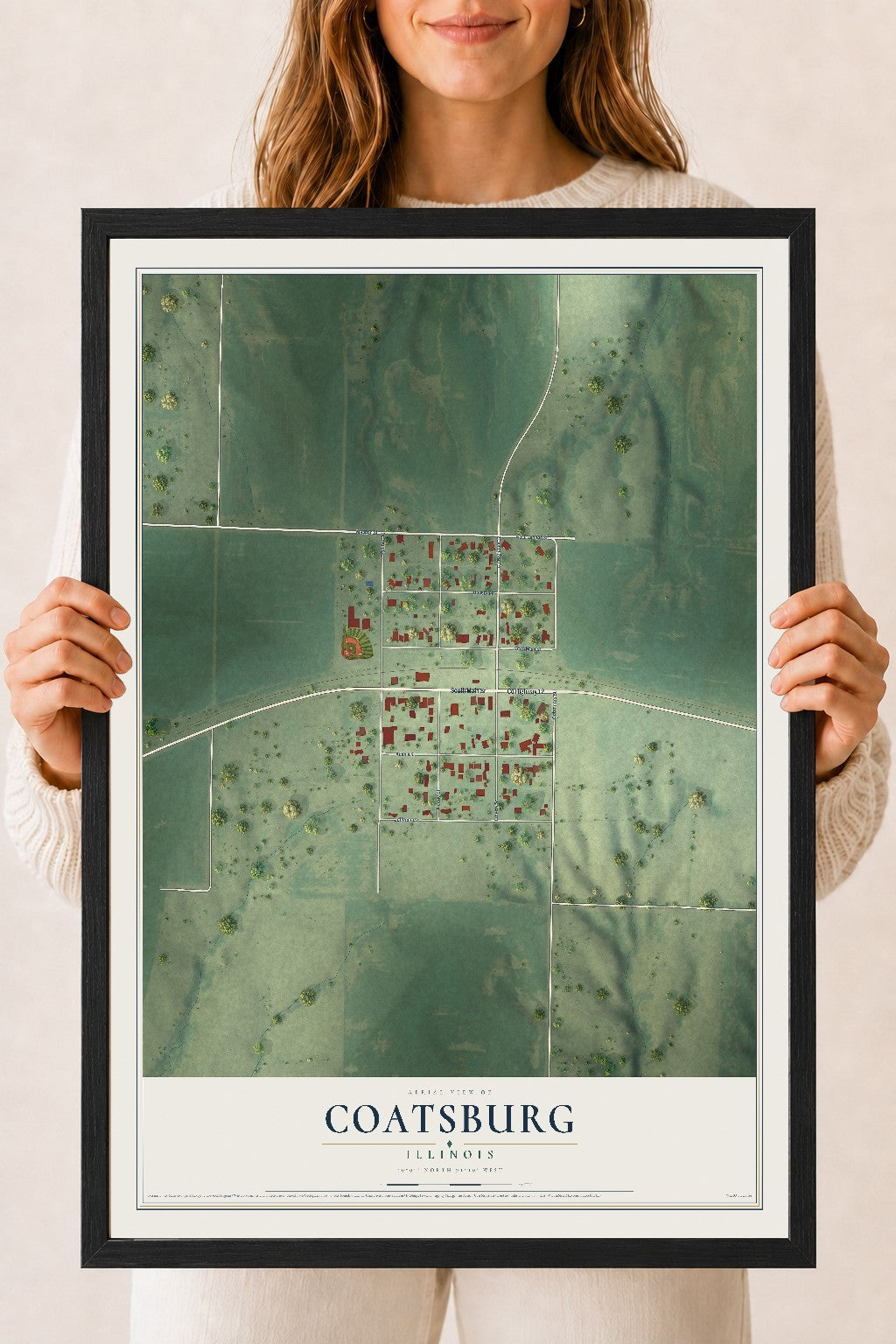 Map of Coatsburg, Illinois, 18 x 24 inch print in a black wood frame