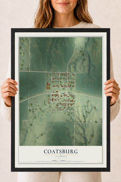 Map of Coatsburg, Illinois, 18 x 24 inch print in a black wood frame