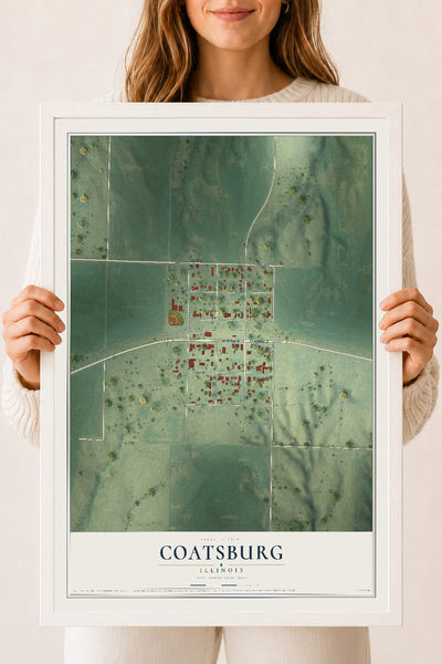 Map of Coatsburg, Illinois, 18 x 24 inch print in a white wood frame
