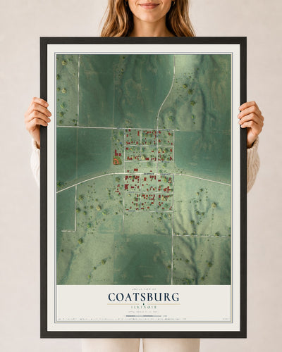 Map of Coatsburg, Illinois, 24 x 36 inch print in a black wood frame