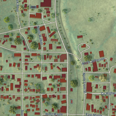 Close-up of the map of Cobden, Illinois print showing street and building detail