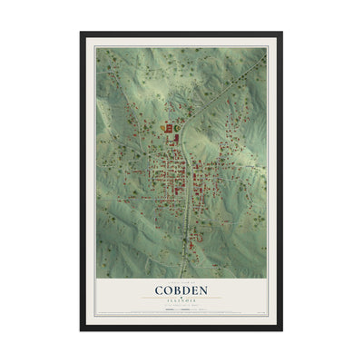 Map of Cobden, Illinois, 12 x 18 inch print in a black wood frame