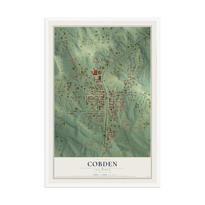 Map of Cobden, Illinois, 12 x 18 inch print in a white wood frame