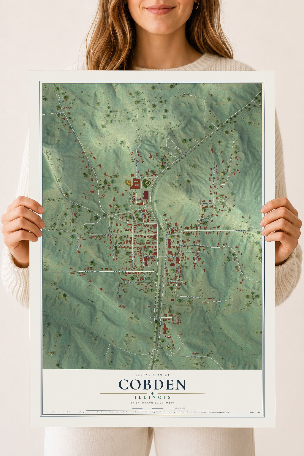 Map of Cobden, Illinois, 18 x 24 inch unframed archival matte print