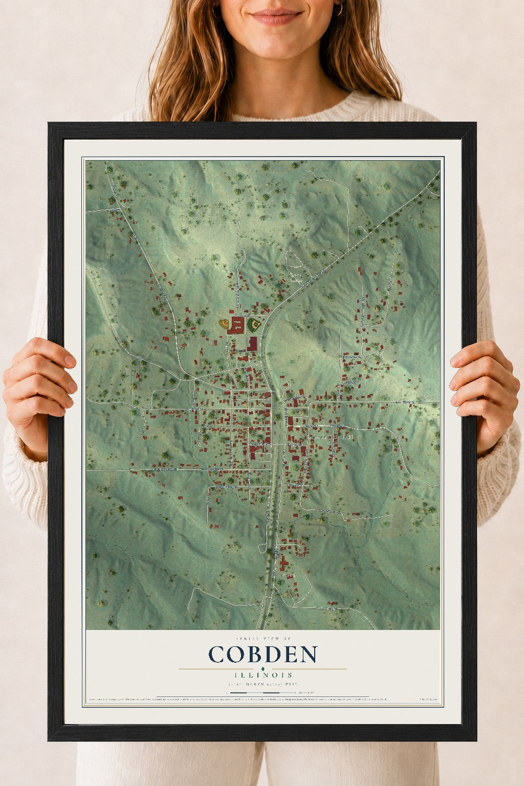 Map of Cobden, Illinois, 18 x 24 inch print in a black wood frame