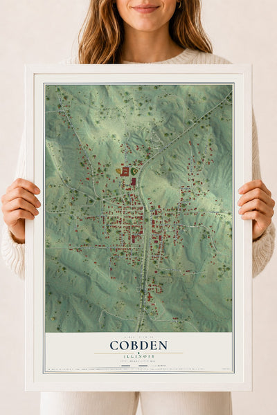 Map of Cobden, Illinois, 18 x 24 inch print in a white wood frame