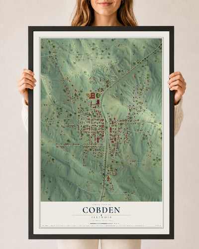 Map of Cobden, Illinois, 24 x 36 inch print in a black wood frame