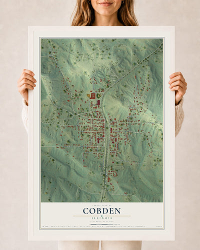 Map of Cobden, Illinois, 24 x 36 inch print in a white wood frame