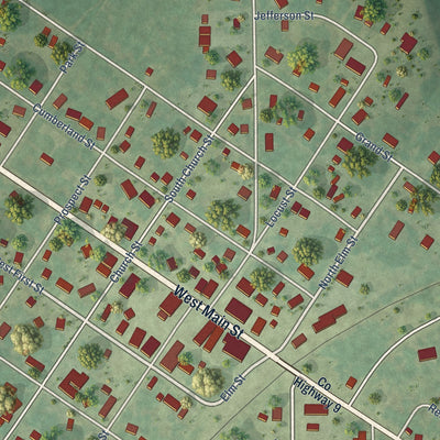 Close-up of the map of Coffeen, Illinois print showing street and building detail