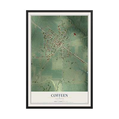 Map of Coffeen, Illinois, 12 x 18 inch print in a black wood frame
