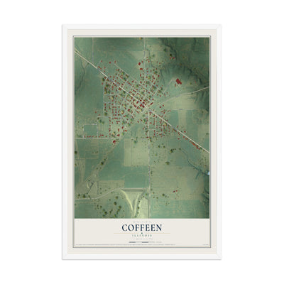 Map of Coffeen, Illinois, 12 x 18 inch print in a white wood frame