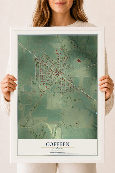 Map of Coffeen, Illinois, 18 x 24 inch print in a white wood frame