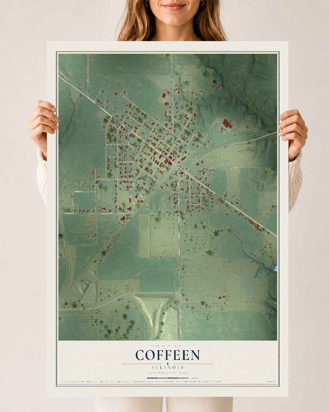 Map of Coffeen, Illinois, 24 x 36 inch unframed archival matte print