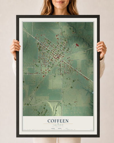 Map of Coffeen, Illinois, 24 x 36 inch print in a black wood frame