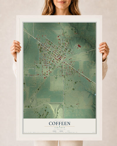 Map of Coffeen, Illinois, 24 x 36 inch print in a white wood frame