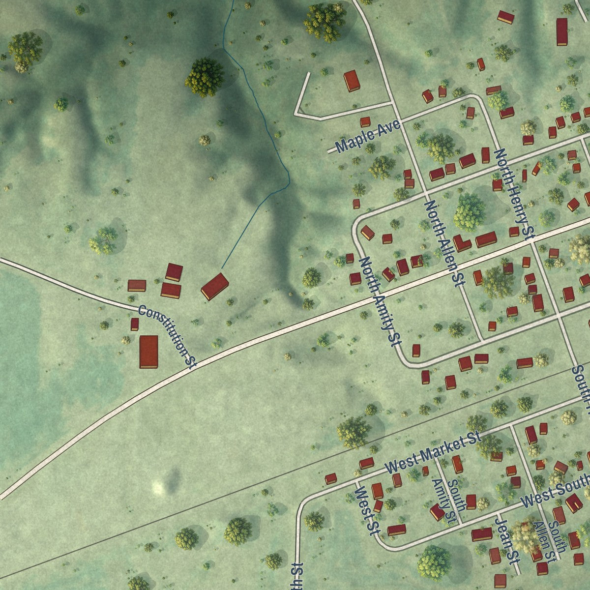 Second close-up of the map of Colchester, Illinois print showing more streets and buildings