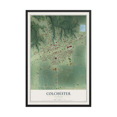 Map of Colchester, Illinois, 12 x 18 inch print in a black wood frame