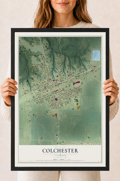 Map of Colchester, Illinois, 18 x 24 inch print in a black wood frame