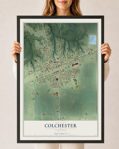 Map of Colchester, Illinois, 24 x 36 inch print in a black wood frame