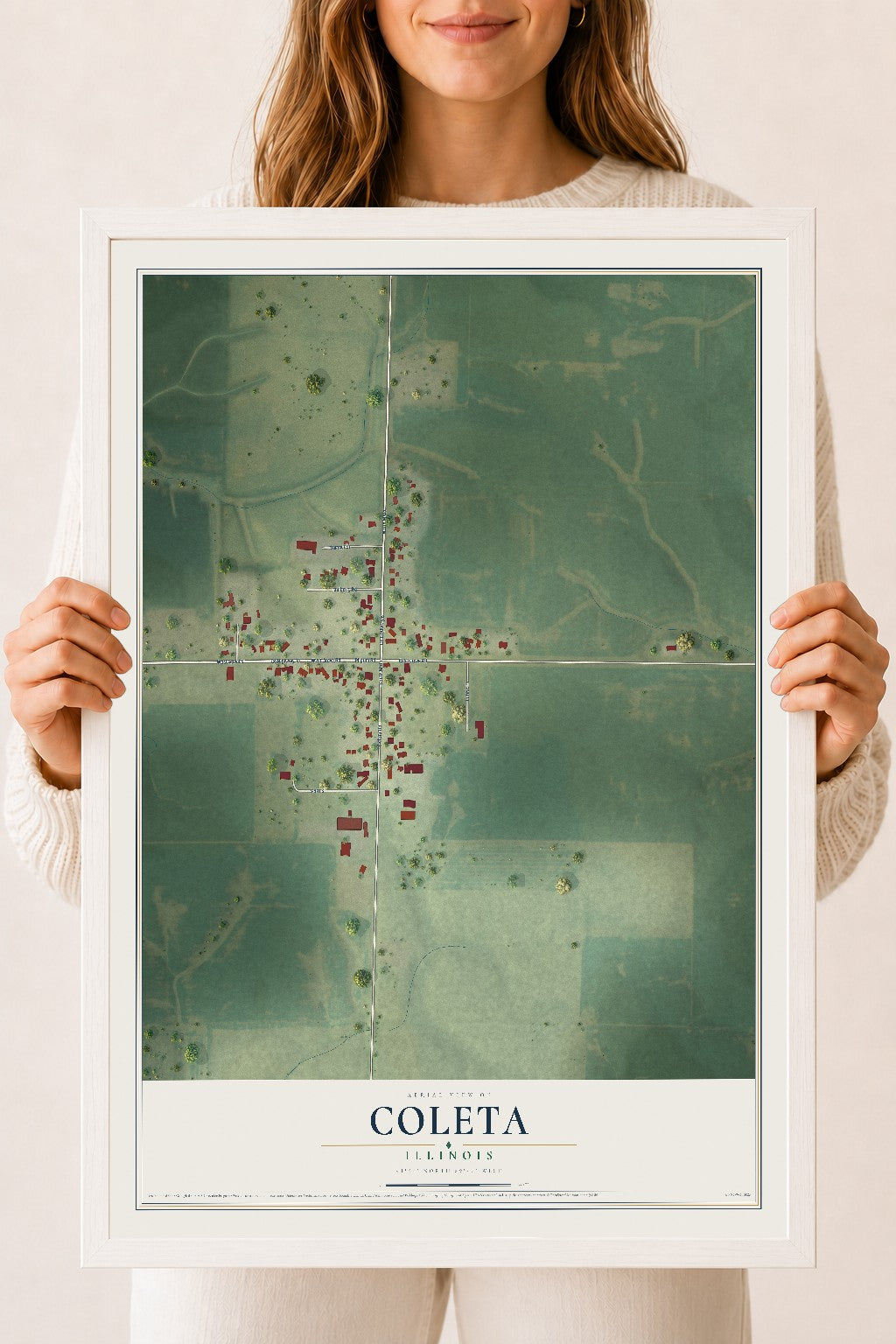 Map of Coleta, Illinois, 18 x 24 inch print in a white wood frame