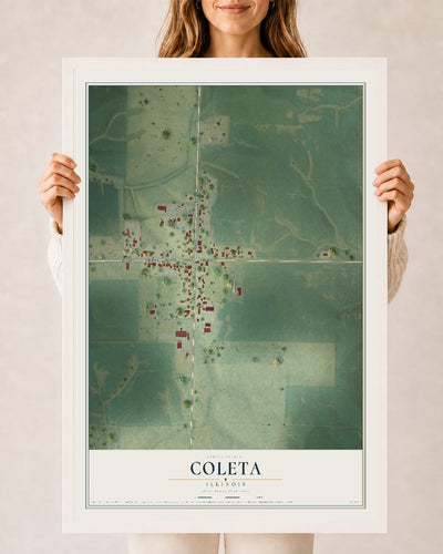 Map of Coleta, Illinois, 24 x 36 inch print in a white wood frame