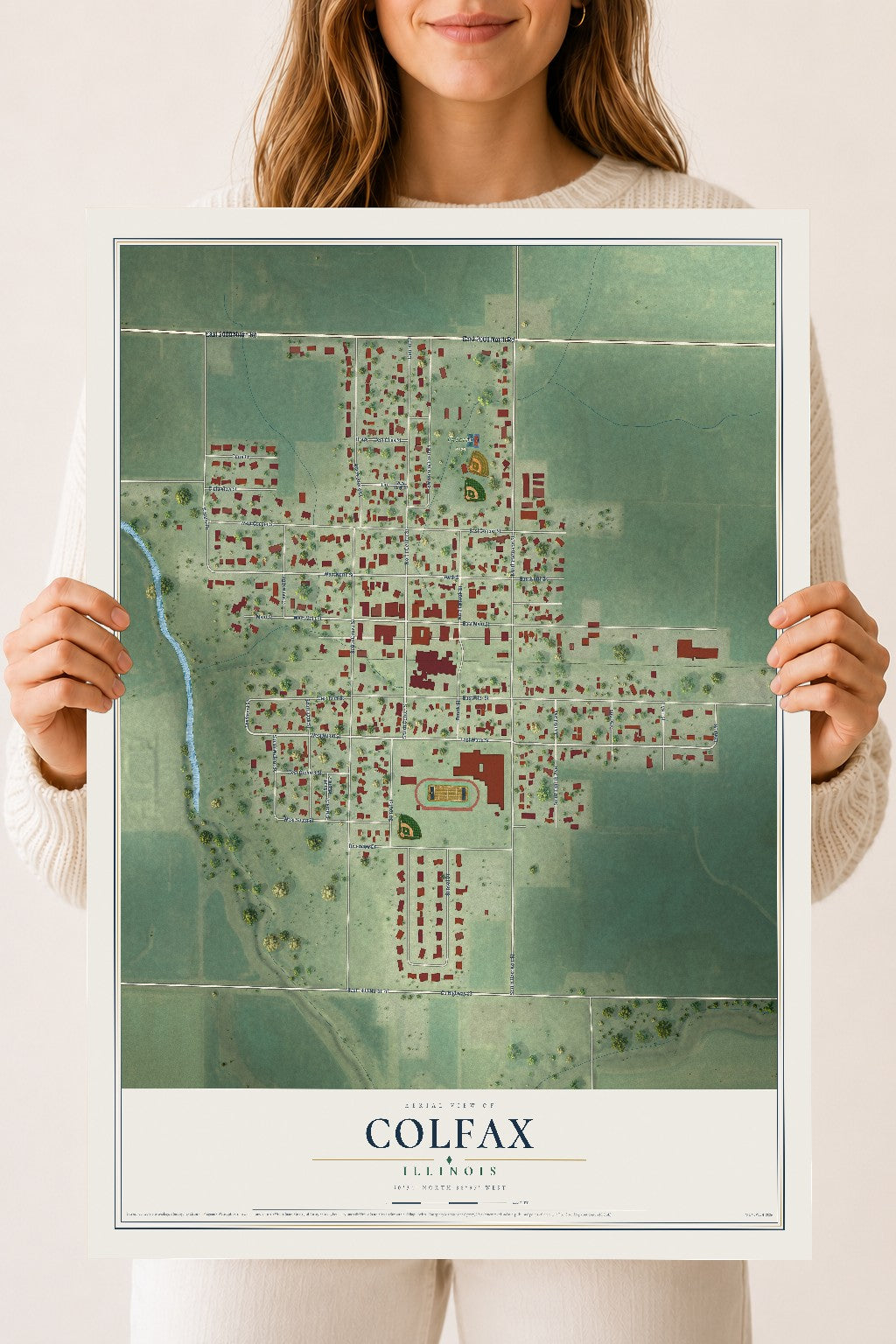 Map of Colfax, Illinois, 18 x 24 inch unframed archival matte print